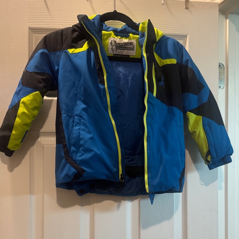 Spyder Kids' ski / snowboard Jacket in Blue and Neon Yellow